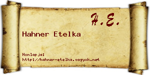 Hahner Etelka névjegykártya